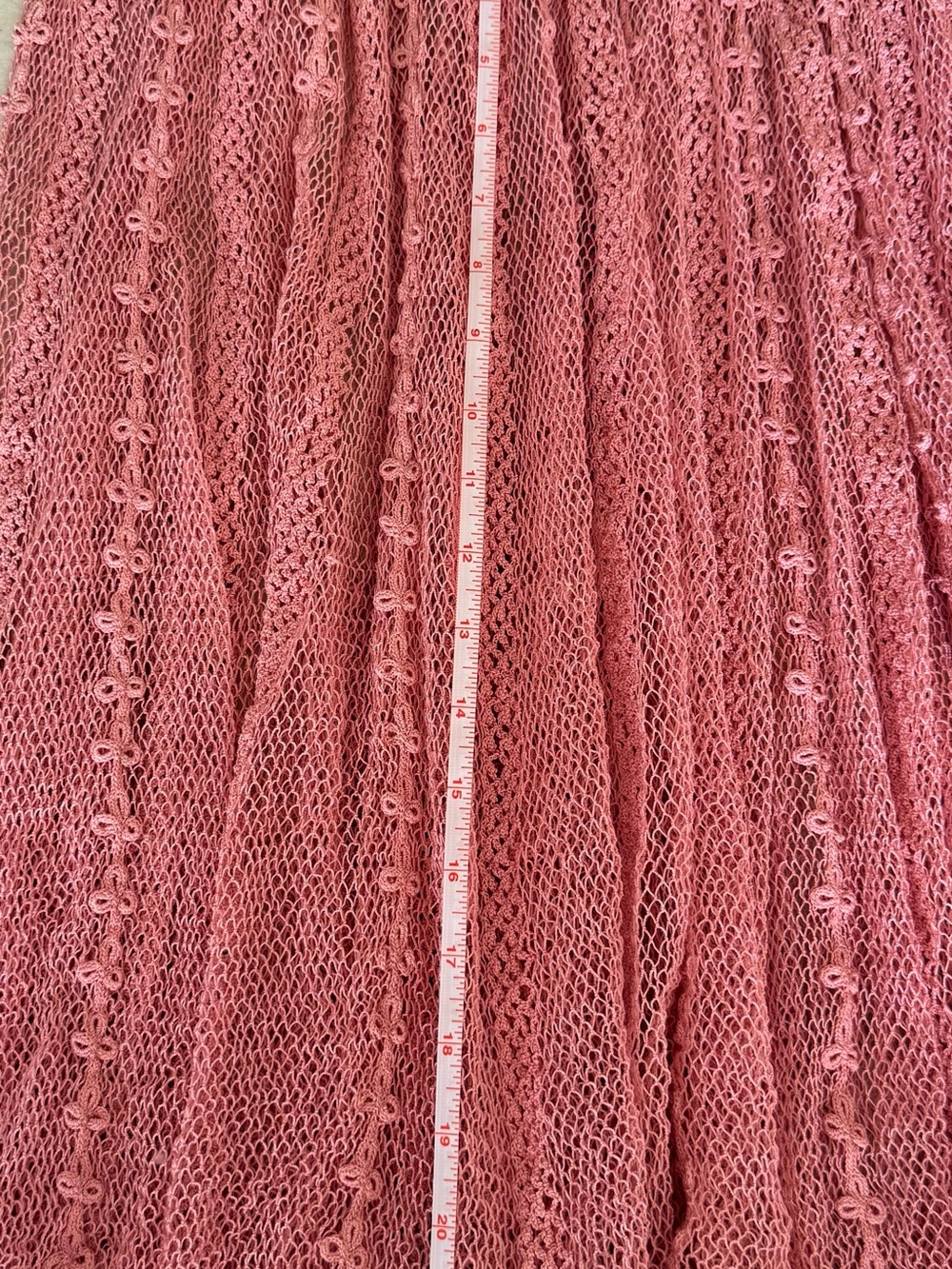 Blush Pink Crochet Vintage Midi Dress - Women's Lace Knit Dress - Picture 16 of 17